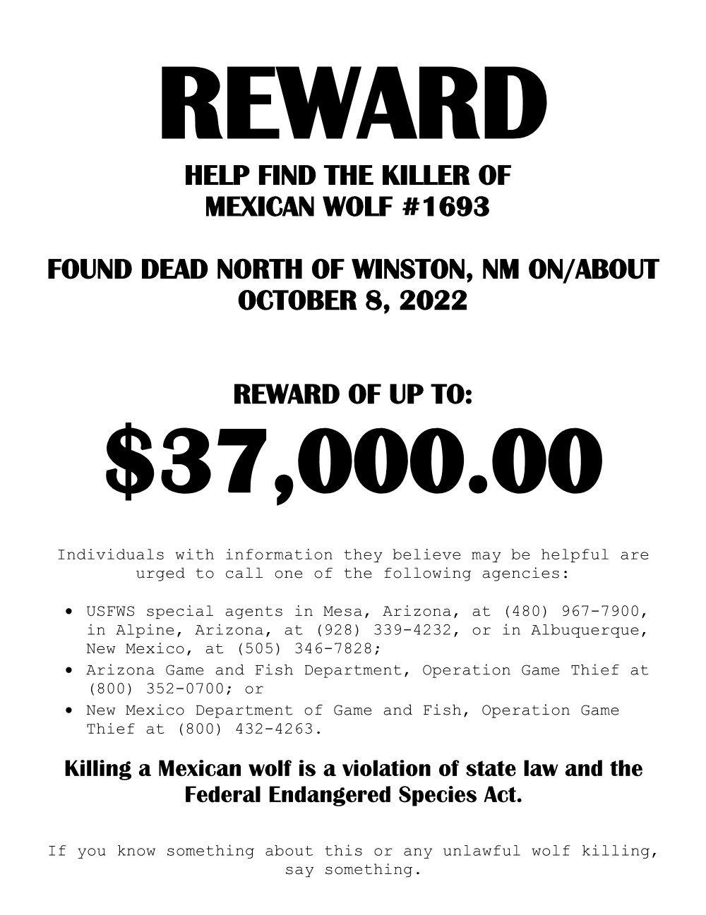 Reward Offered For Information Leading to Conviction of Killer in